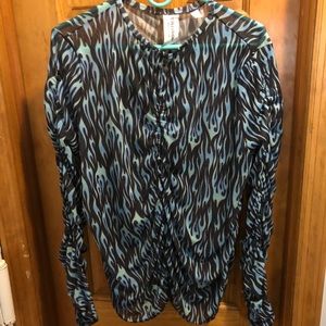 sheer blue flame ruched mesh long sleeve top